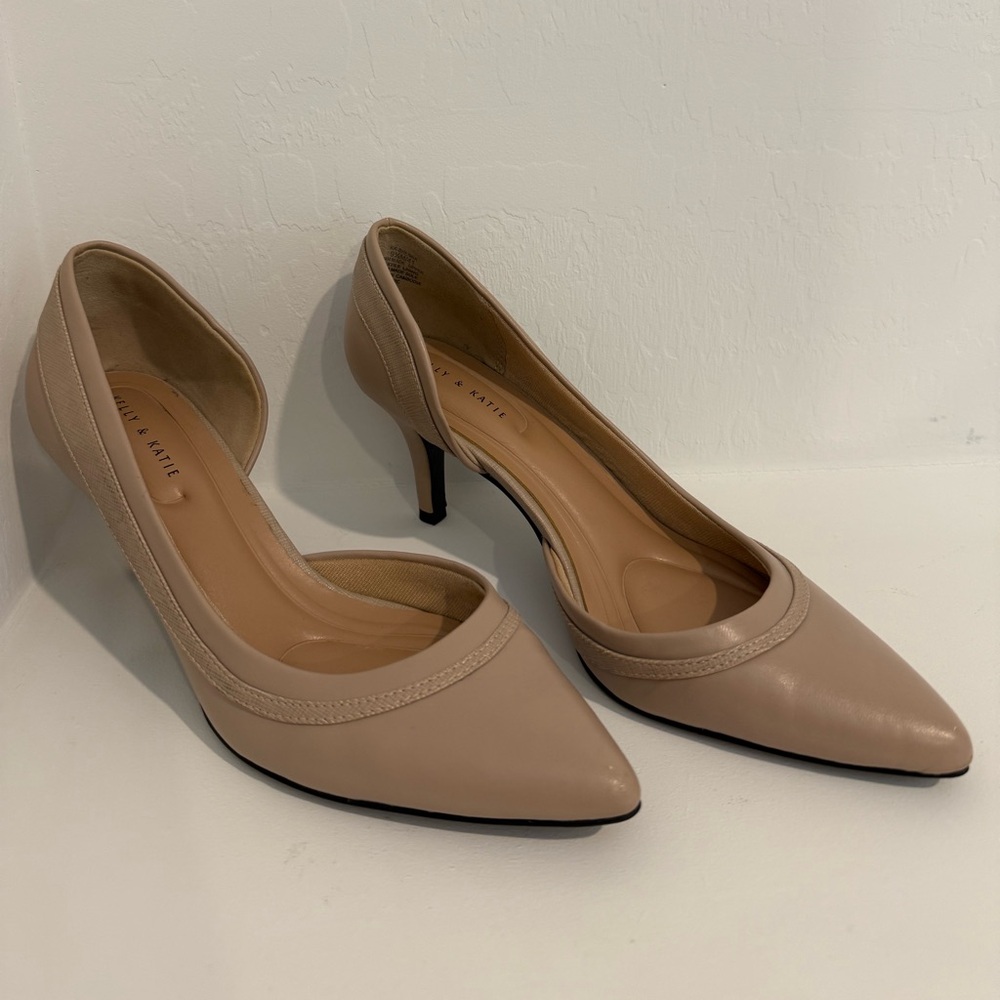 Beige Pointed Toe Kitten Heels